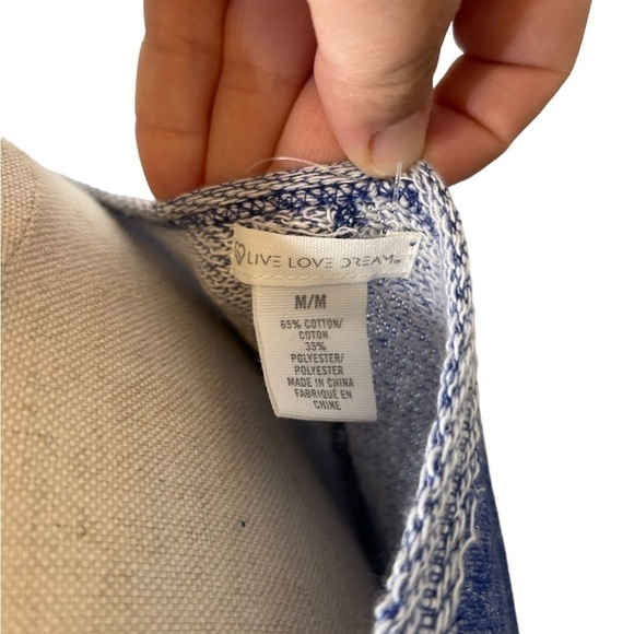 Live Love Dream Blue ColorBlock Two Tone Distressed Cold Shoulder Sweater Medium - Picture 12 of 13